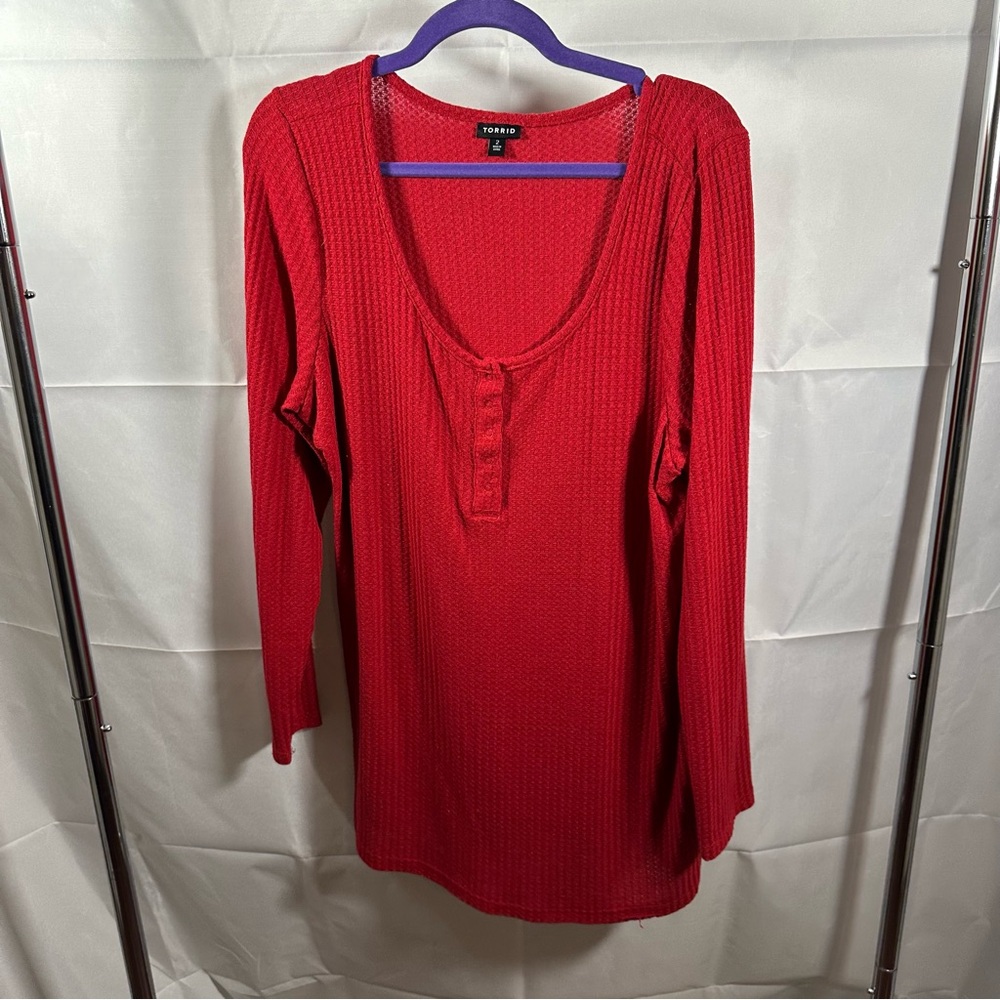 Torrid - Shirt - Waffle Snap Henley Long Sleeve Tee - Red - 2x -